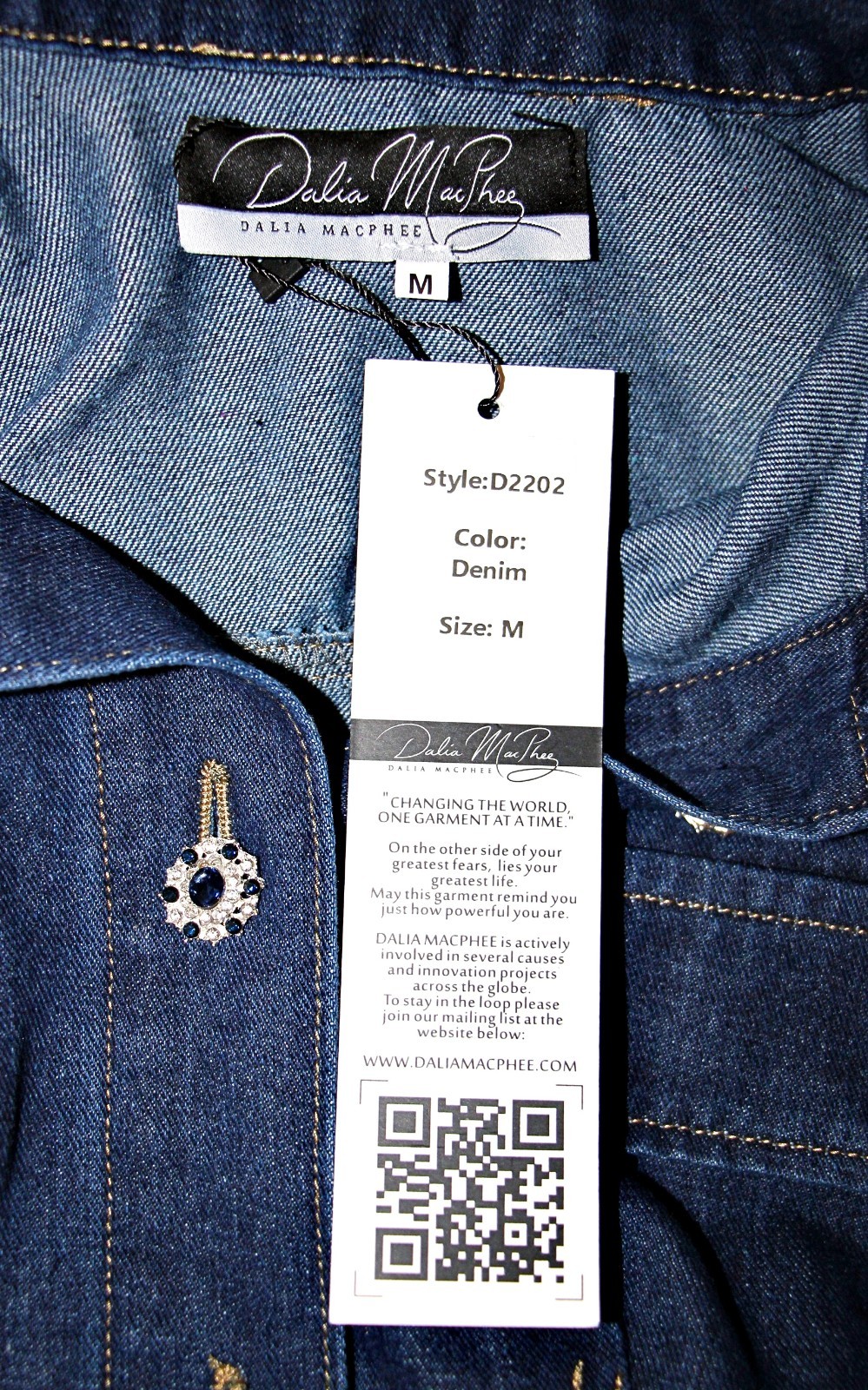 Dalia MacPhee Rhinestone Embellished Belted Tiered 56″ Long Denim Shirt Dress M