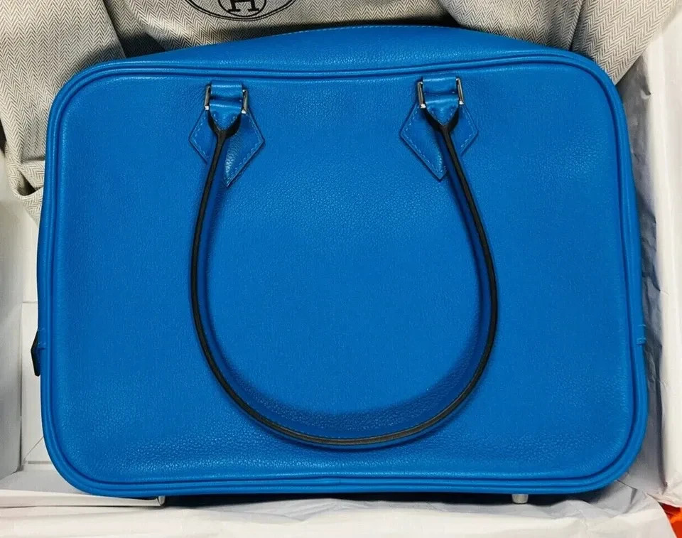 HERMES Kelly Strap Pink Red PLUME 28 Blu LEATHER PALLADIUM Purse NEW HandBag Bag