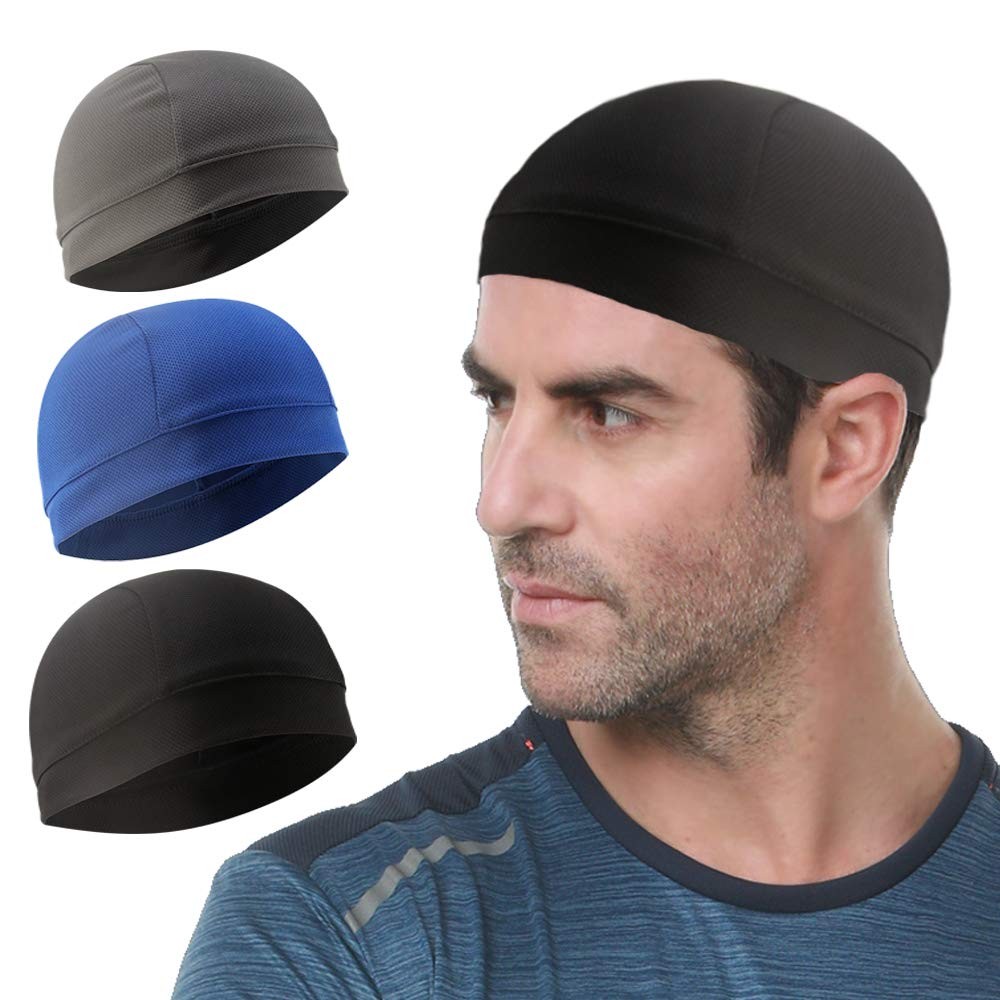 3 Pack Cooling Skull Cap Helmet Liner Sweat Wicking Cycling Running Hat for M…