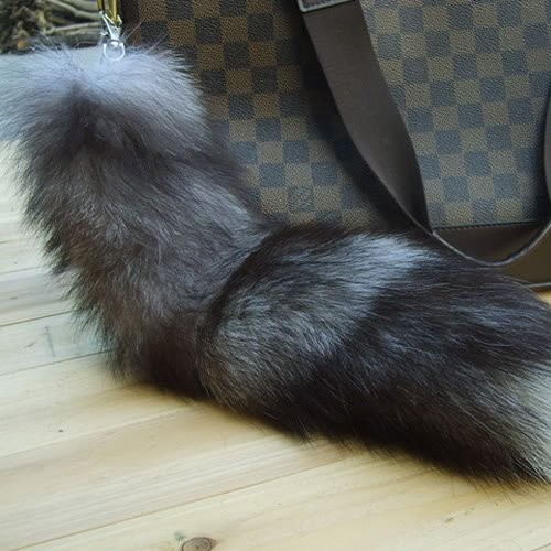 Alpertie Fluffy Real Fox Fur Tail Keychain Tassel 40cm/15.75 inches, Black