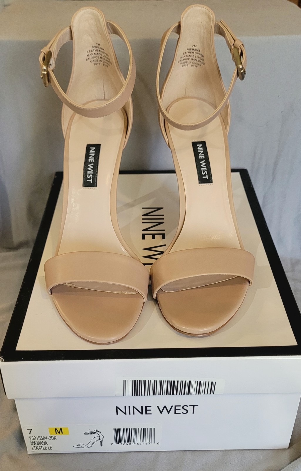 Nine West Women’s Beige Leather Strappy Ankle Strap Open Toe Stiletto Heel 7M