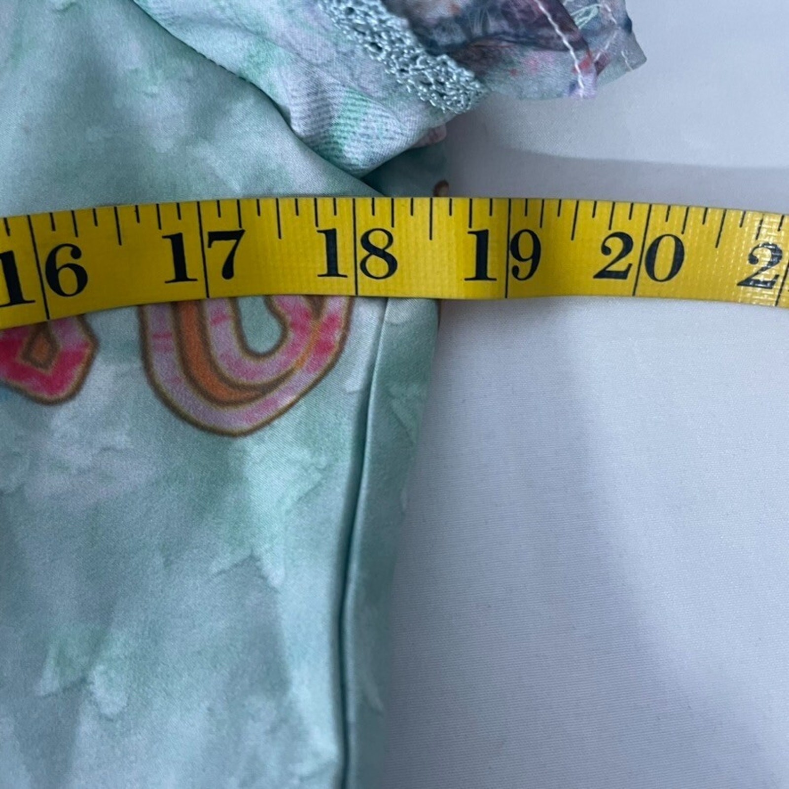 Dalia MacPhee Dress L Mint Multicolor Mesh Ruffle Neck Boho Garden Party