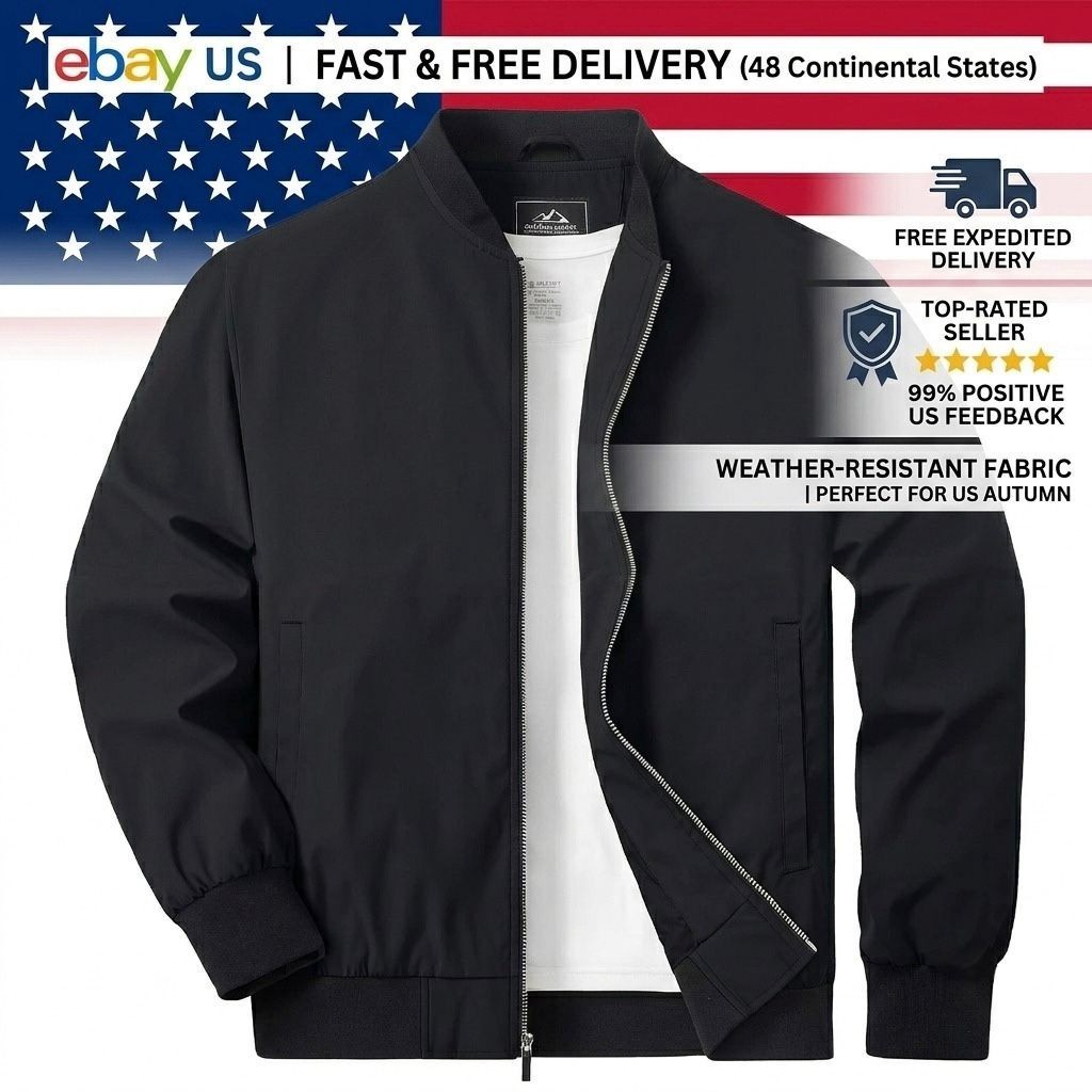 Men’s Spring Fall Thin Bomber Jacket Full-Zip Sportswear Lightweight Casual Coat