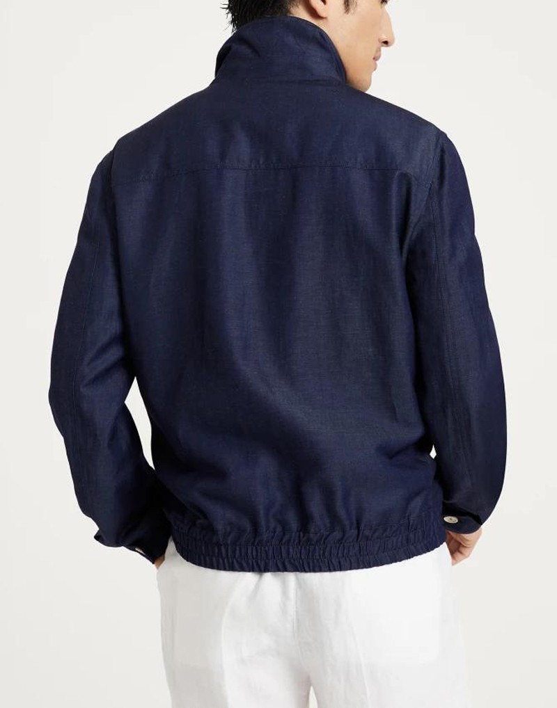 BRUNELLO CUCINELLI MEN’S NAVY WOOL LINEN BLEND ZIP UP JACKET MSRP $4175