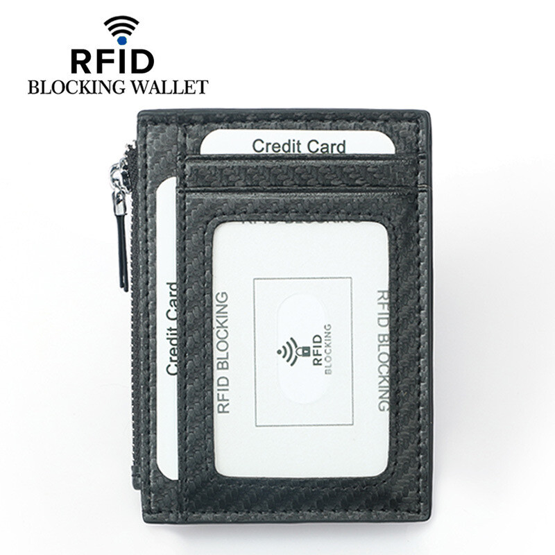 RFID Blocking Zipper Slim Wallet Card Holder Coin Purse Wallet for Men Women
