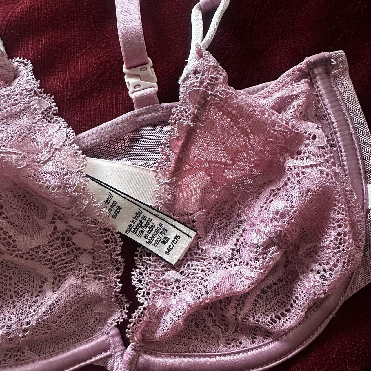 Pink Floral Lace Underwired Unlined Bra 34C Sheer Adjustable Straps Hook & Eye