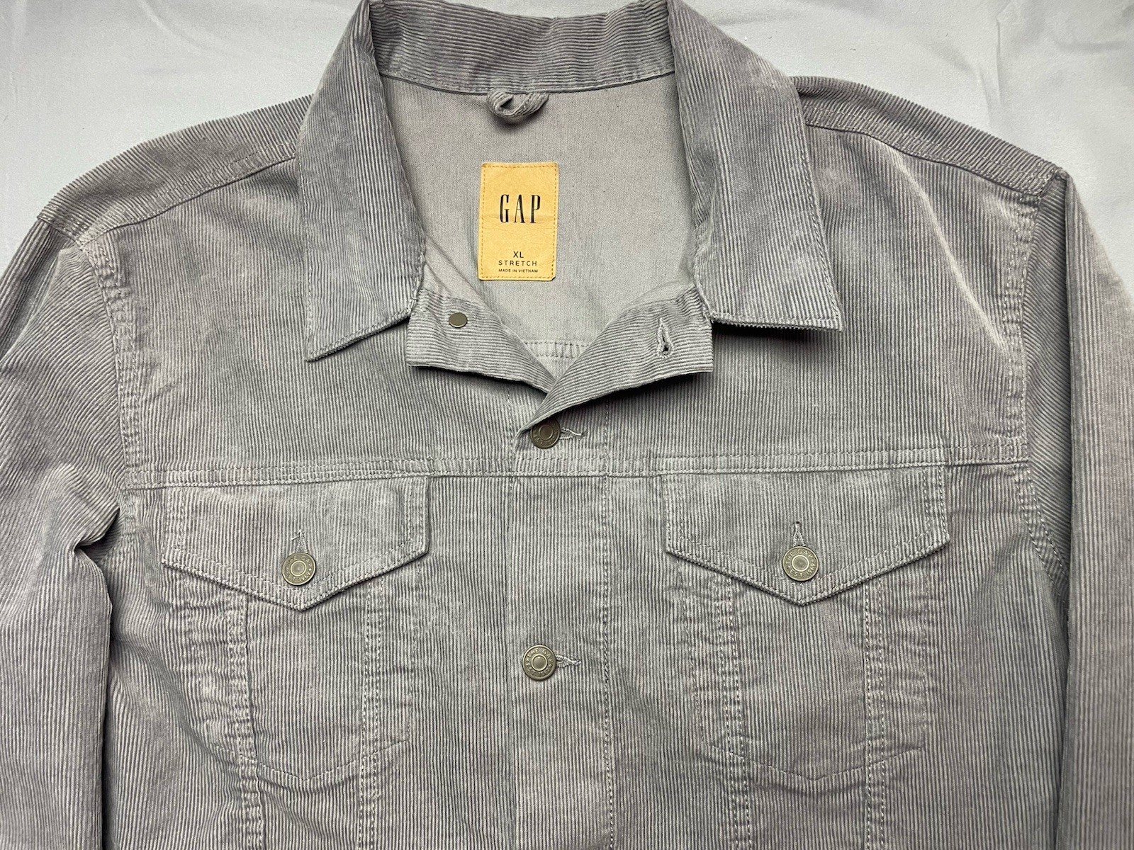Gap Corduroy Button Up Jacket Mens XL Grey 99% Cotton 1% Spandex Stretch 52-54