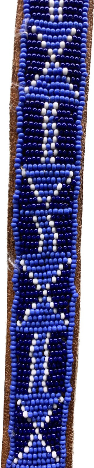 Handmade Intricate Beaded Leather Belt Blue White Southwestern Western 1” X 39”