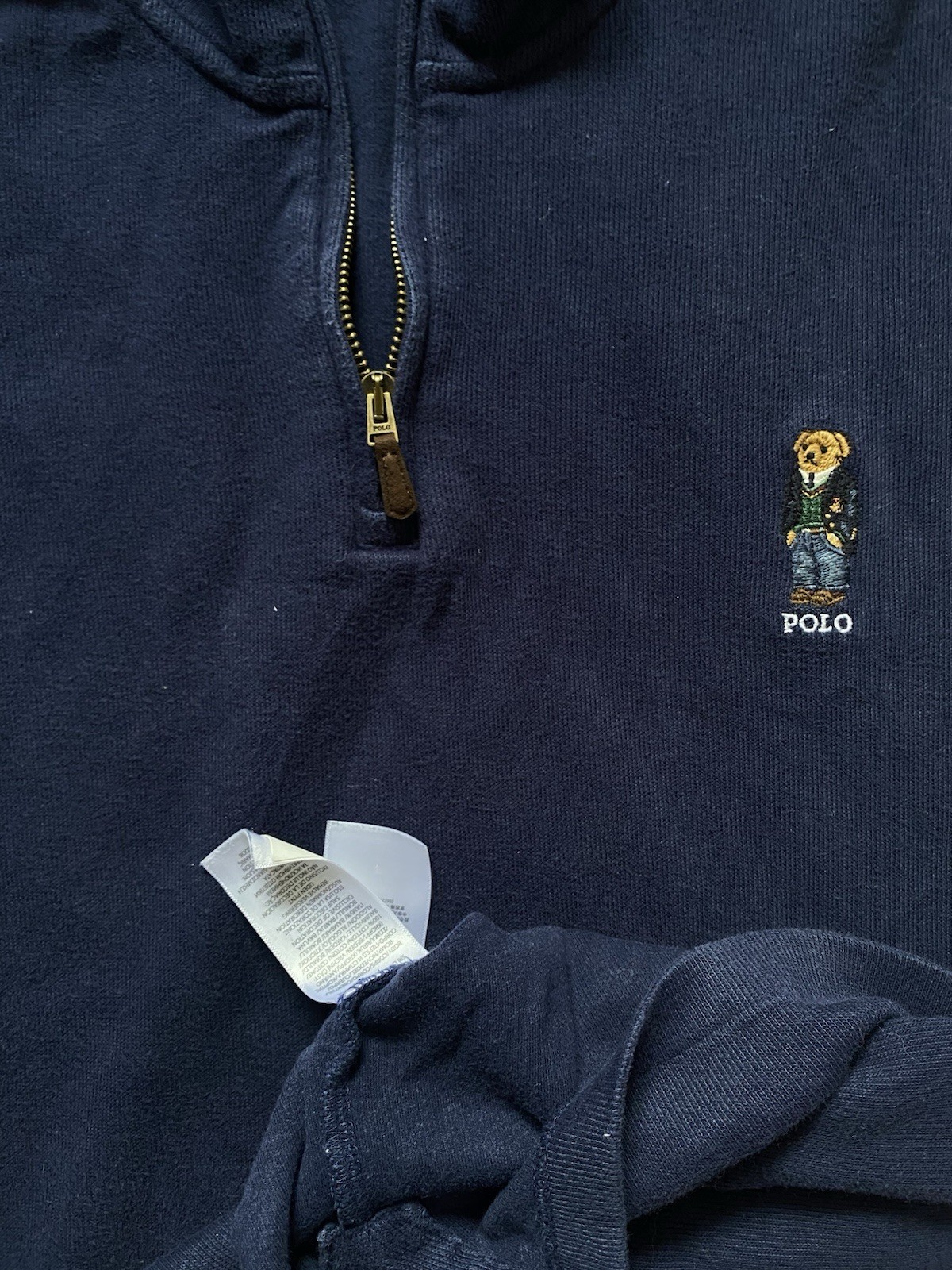 Polo Ralph Lauren XXL Navy Blue Knit 1/4 Zip Bear Pullover Sweater