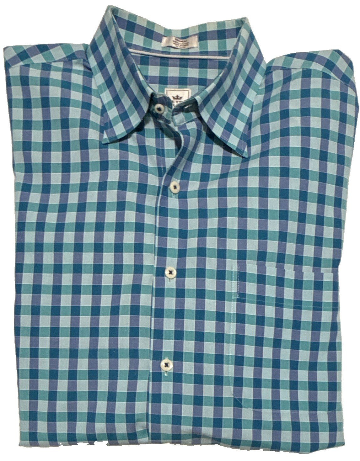 Peter Millar Men’s M Blue/Green/White Check Woven Cotton Button-Up Shirt