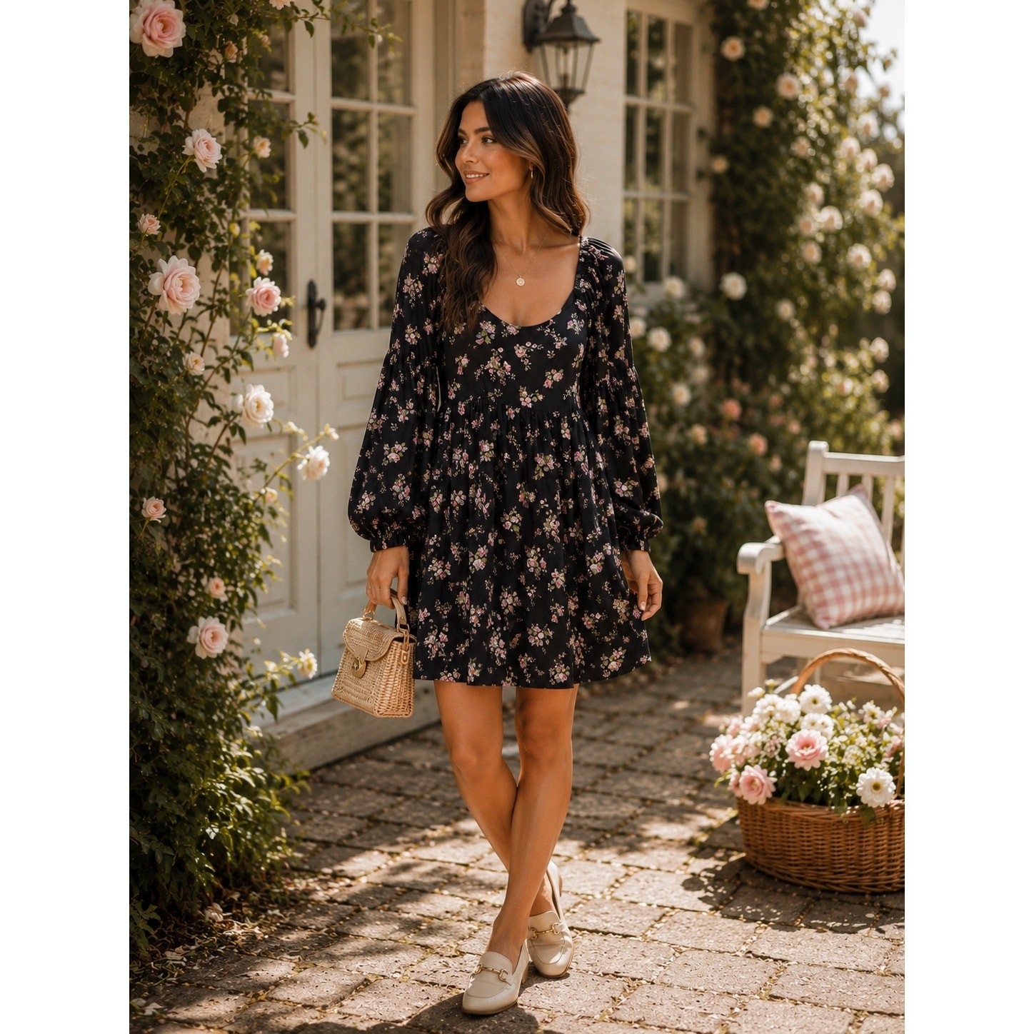 Smith & Quinn Black Pink Floral Mini Dress Size Large