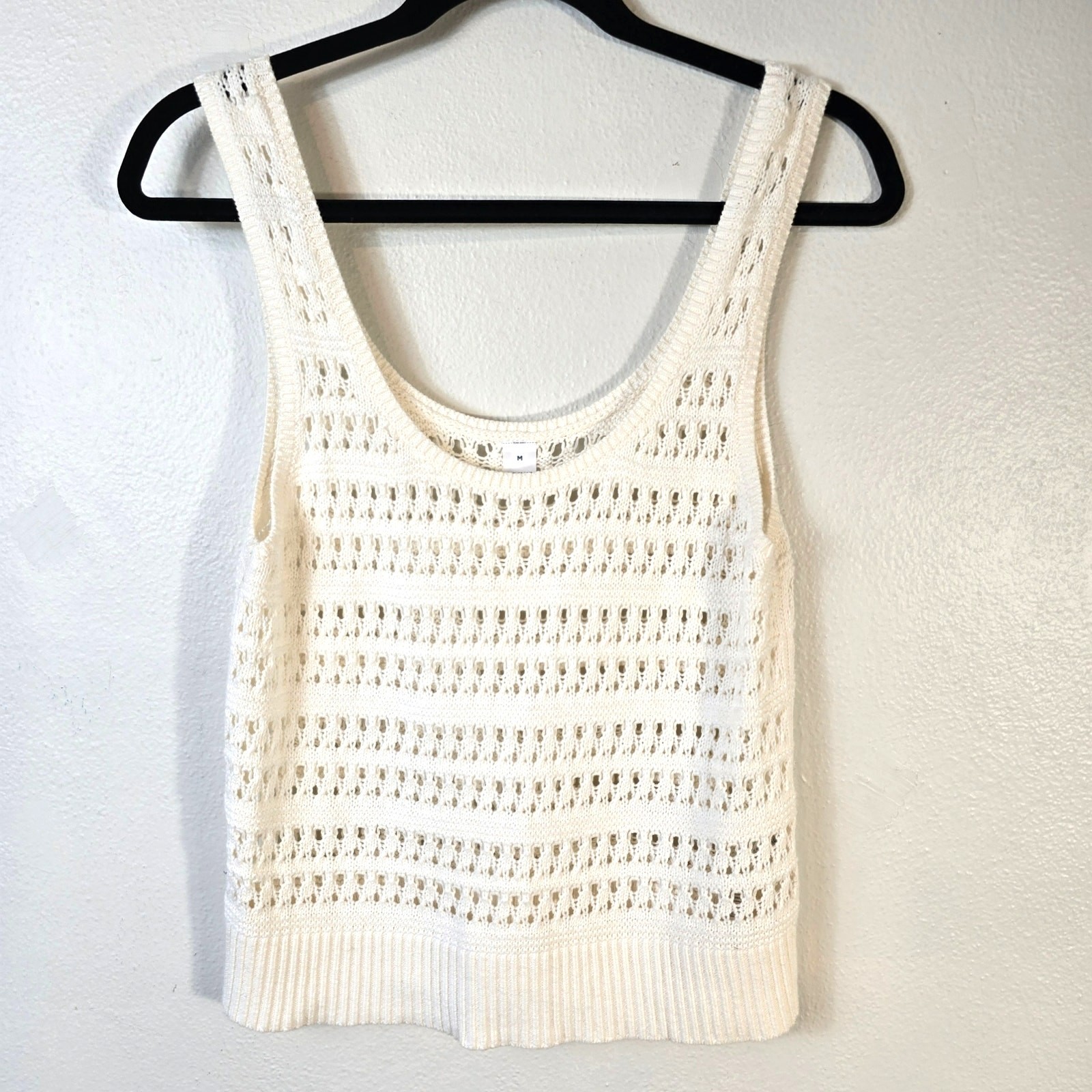Old Navy Crochet Tank Women’s M Cream Cotton Y2K Boho Beachy Summer Casual