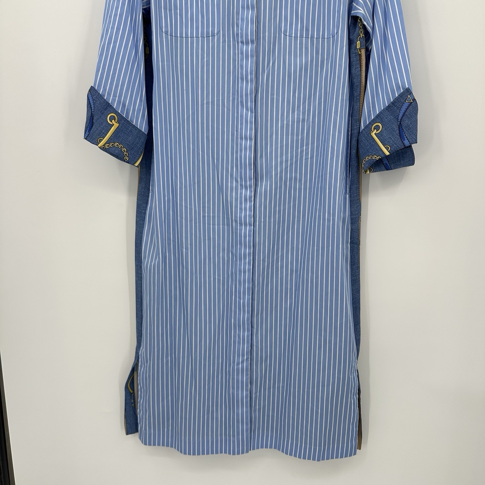 J MCLAUGHLIN quince dress equestrian blue MEDIUM midi country club preppy stripe