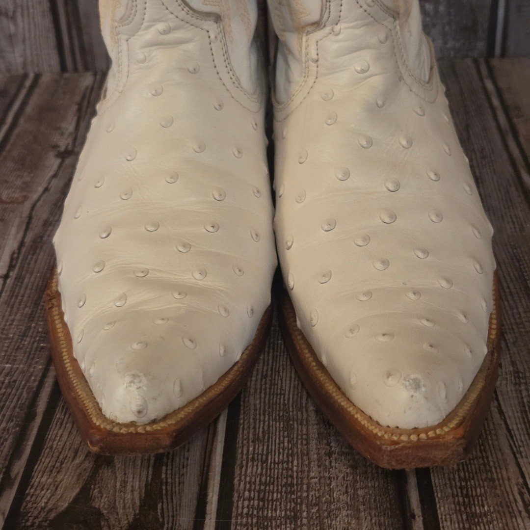 Sz 8.5 US Mens Los Gueritos Full Quill Ostrich White Western Cowboy Boots VGUC