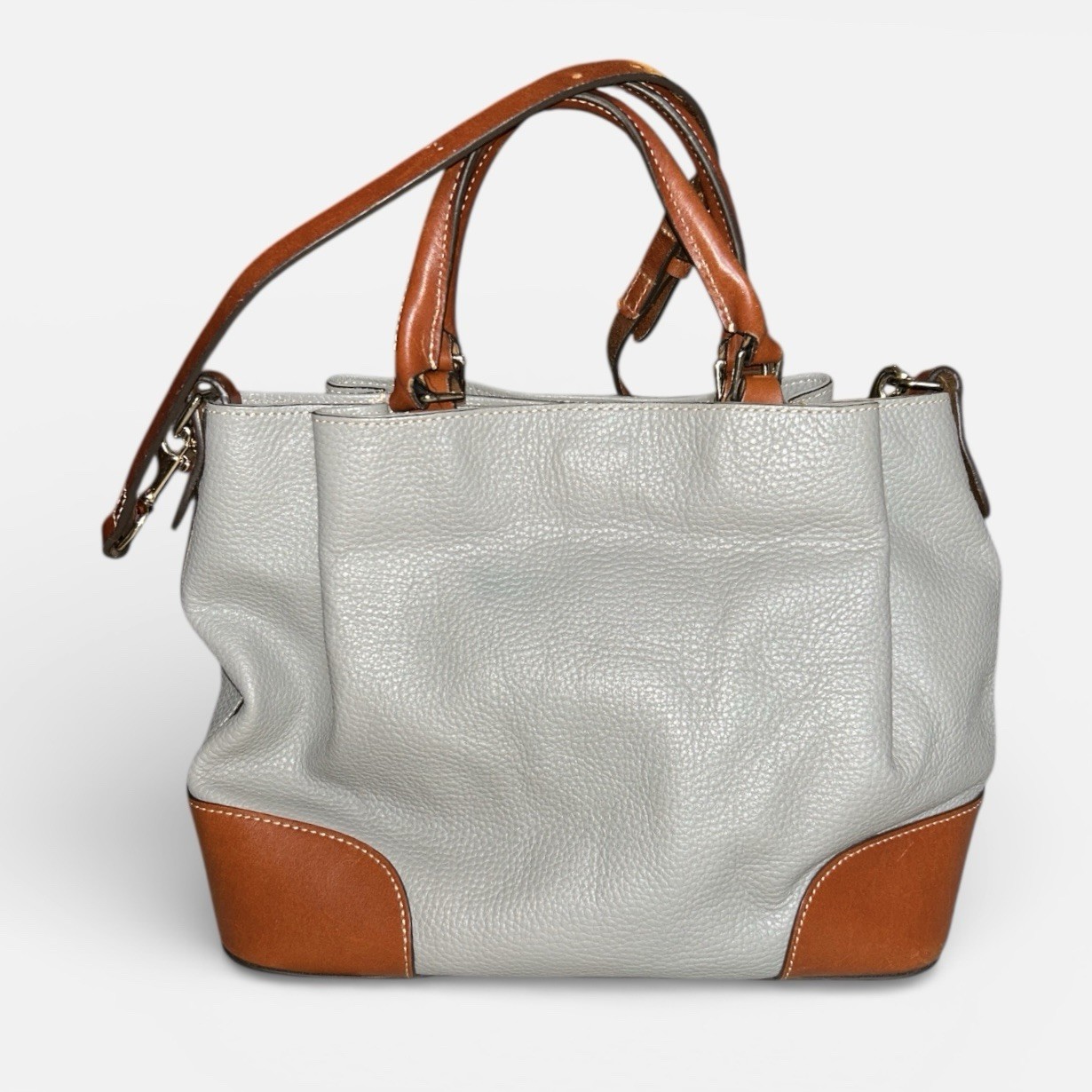 Dooney & Bourke Brenna Gray & Brown Pebble All Weather Leather Satchel Bag