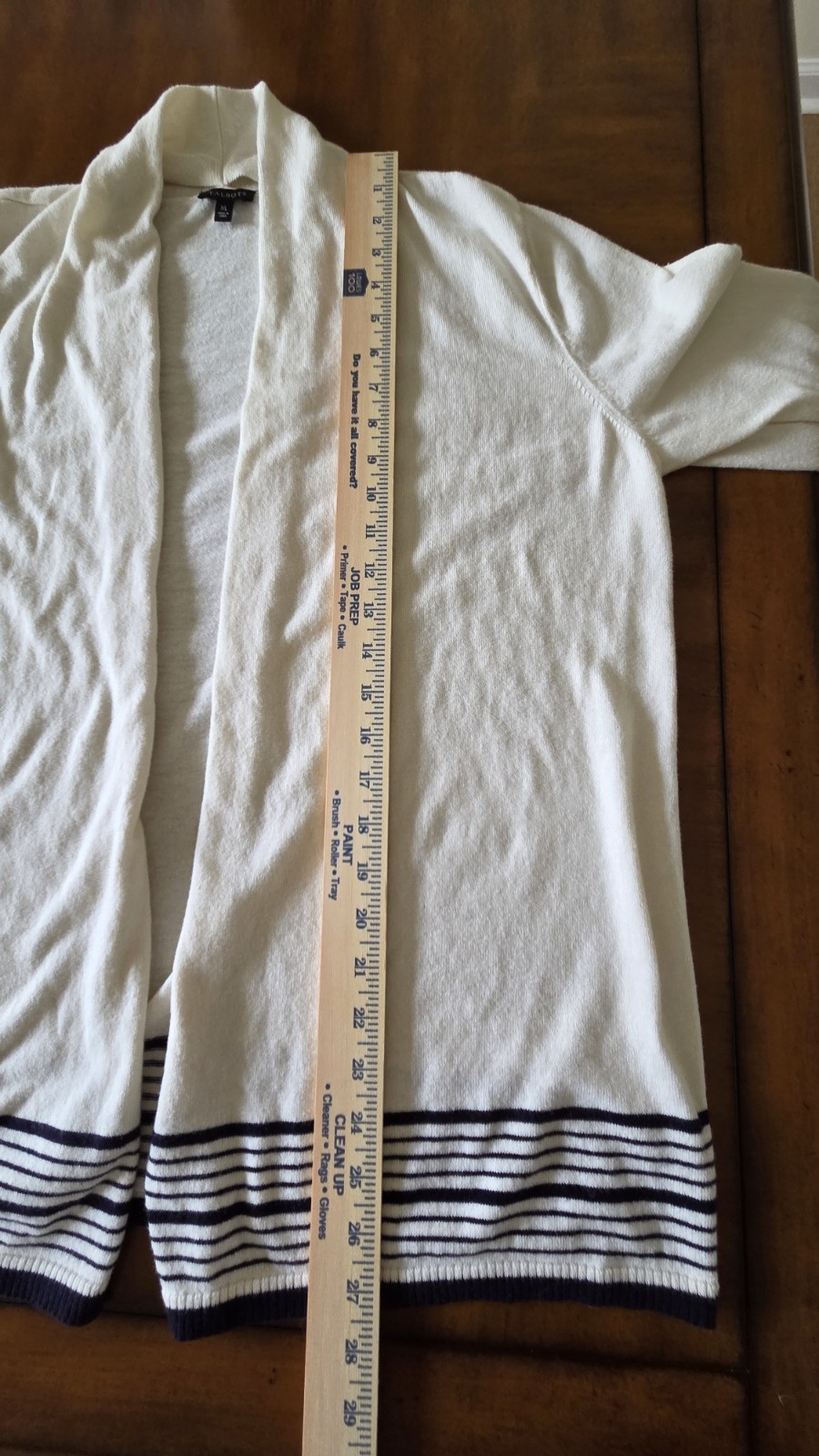 Talbots XL Shawl Collar Open Front Cardigan Cotton Cashmere White Navy Stripe