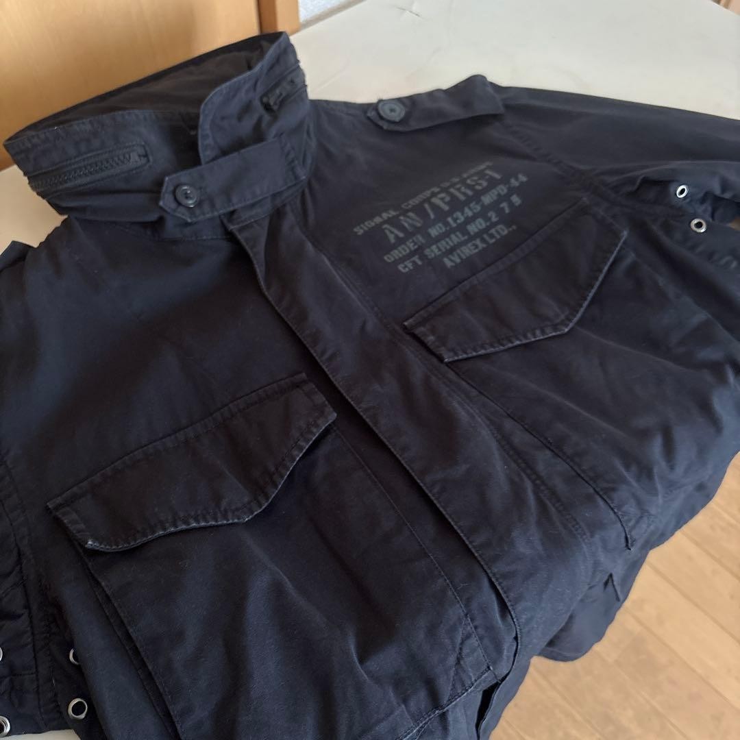 AVIREX Hood Military Jacket Blouson Coat Men Size M Black Genuine