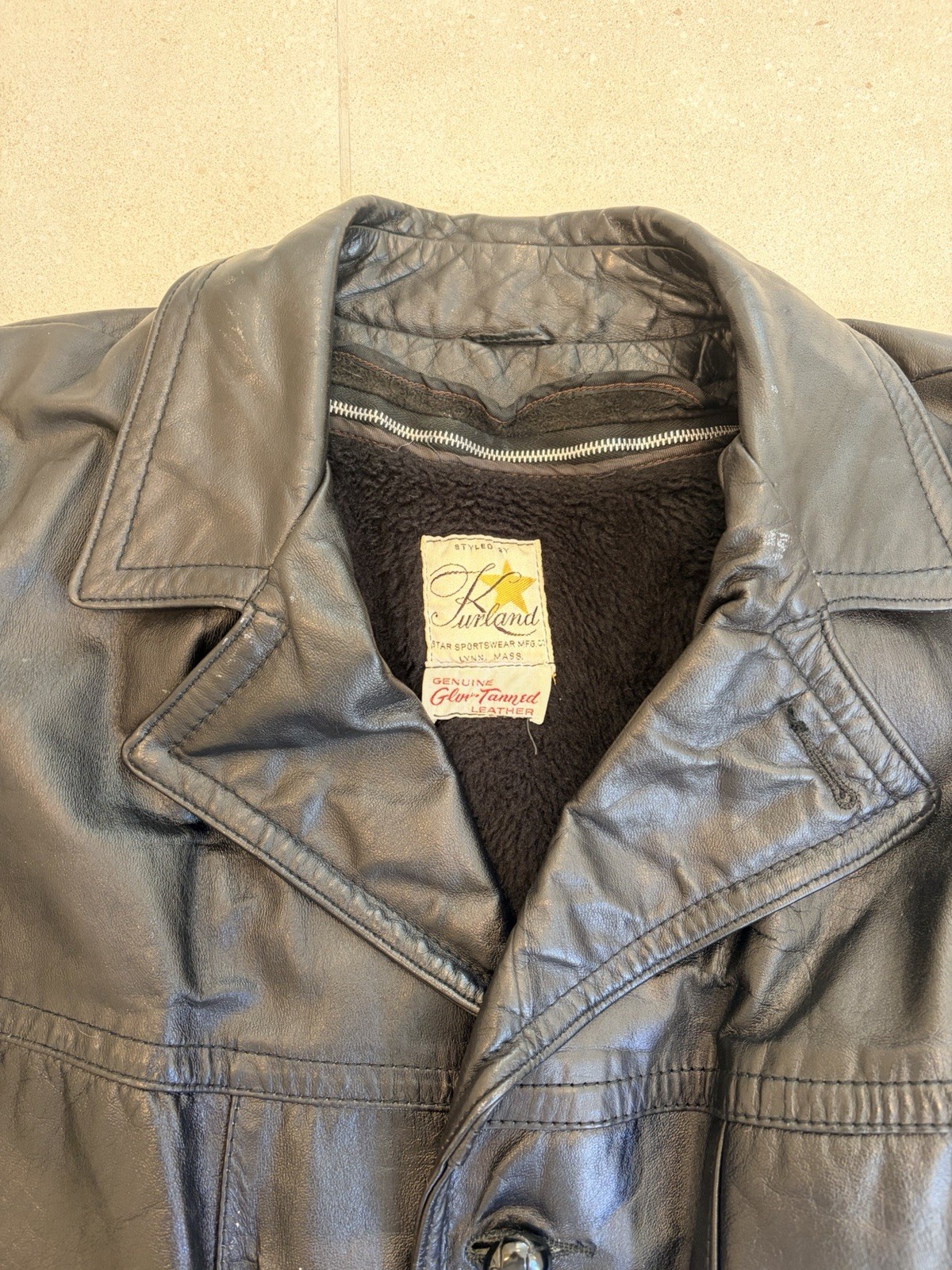 Vintage Kurland Star Sportswear Men’s Black Leather Jacket Size 48. Retro/USA