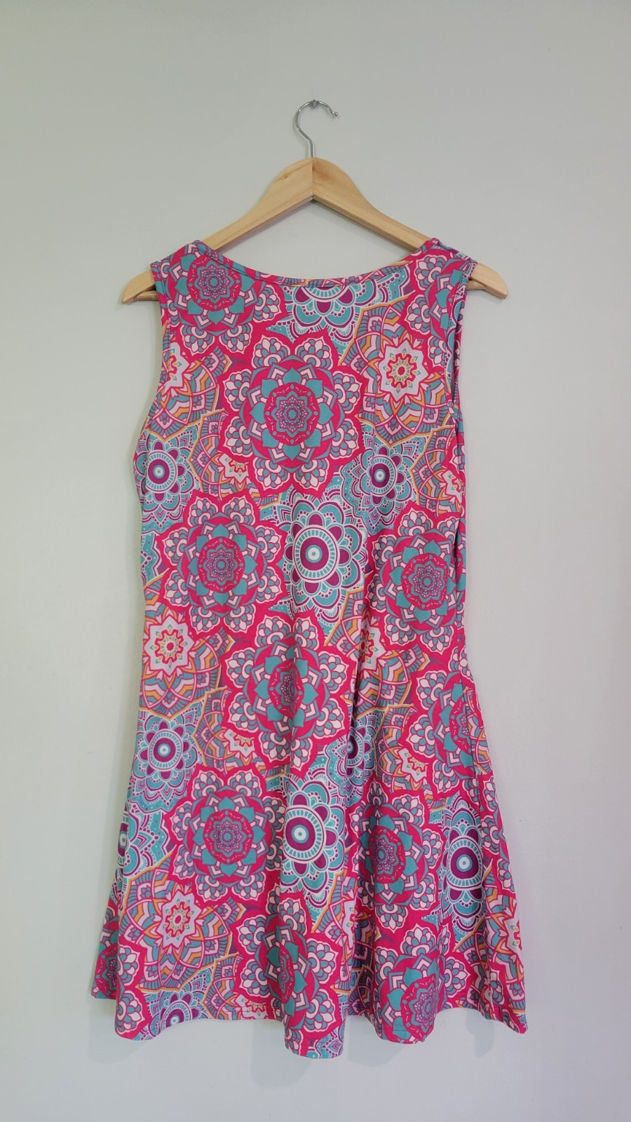 Women’s Pink Purple Orange Geometric A-Line Short Dress Round Neck Sleeveless M