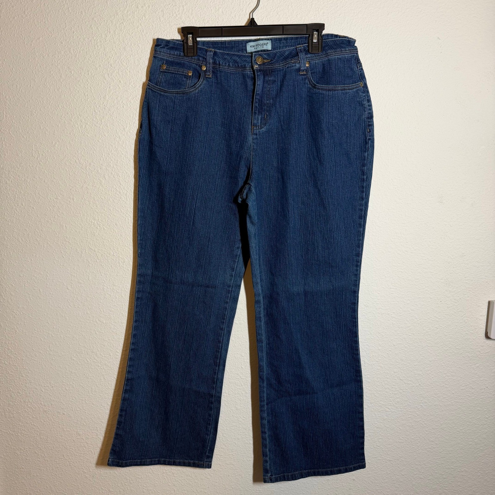 Kim Rogers Petite Womens Straight Leg Blue Jeans Dark Wash Denim 5-Pocket