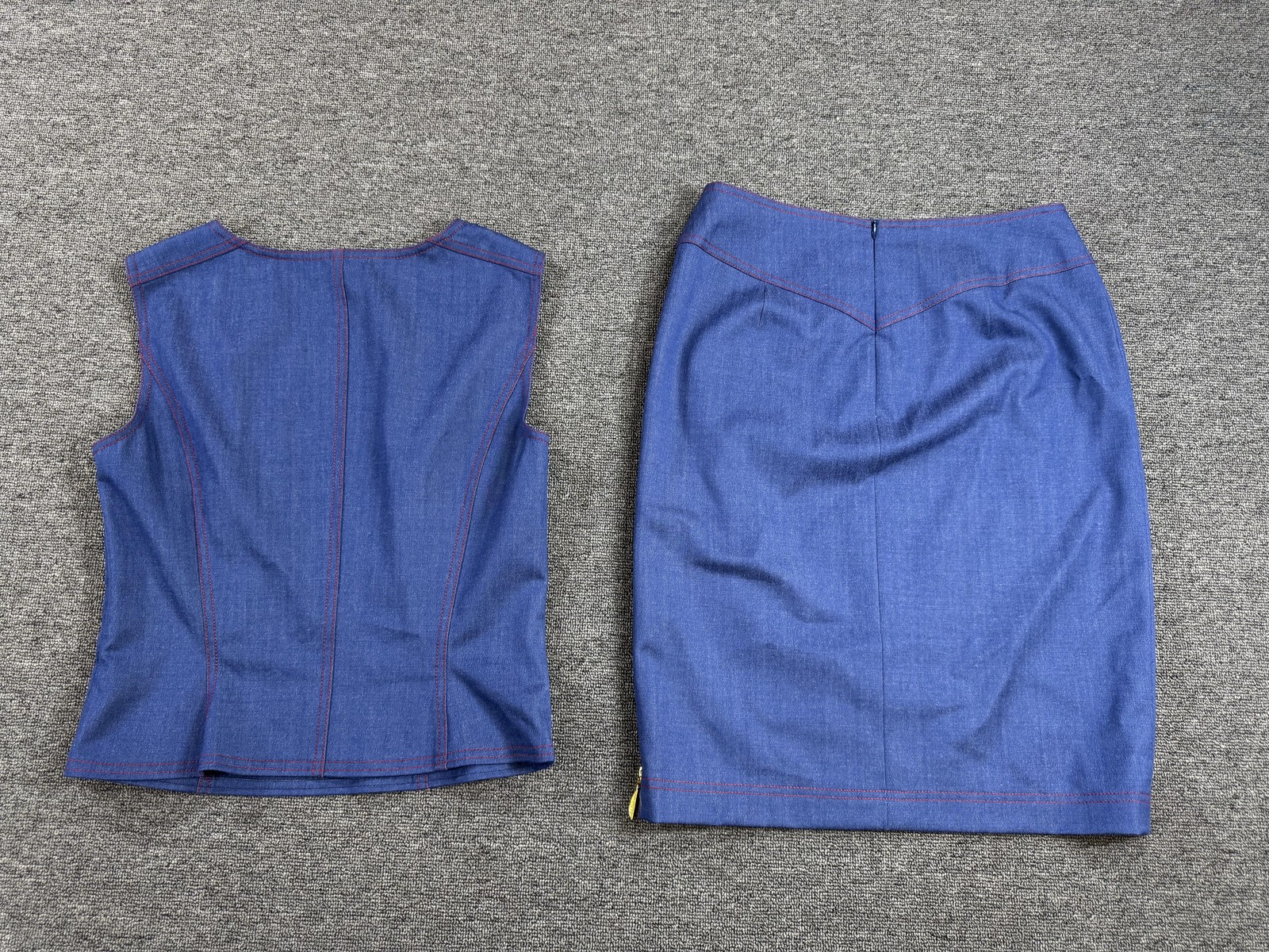Escada 2 Piece Skirt Set Womens Small 36 Blue Wool Tank Pencil Lined Workwear