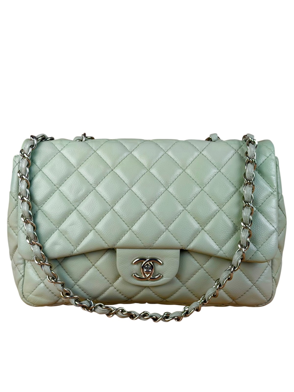 Size OS – Chanel Light Sage Green Medium Classic Flap Shoulder Bag 2008 / Pre-Ow
