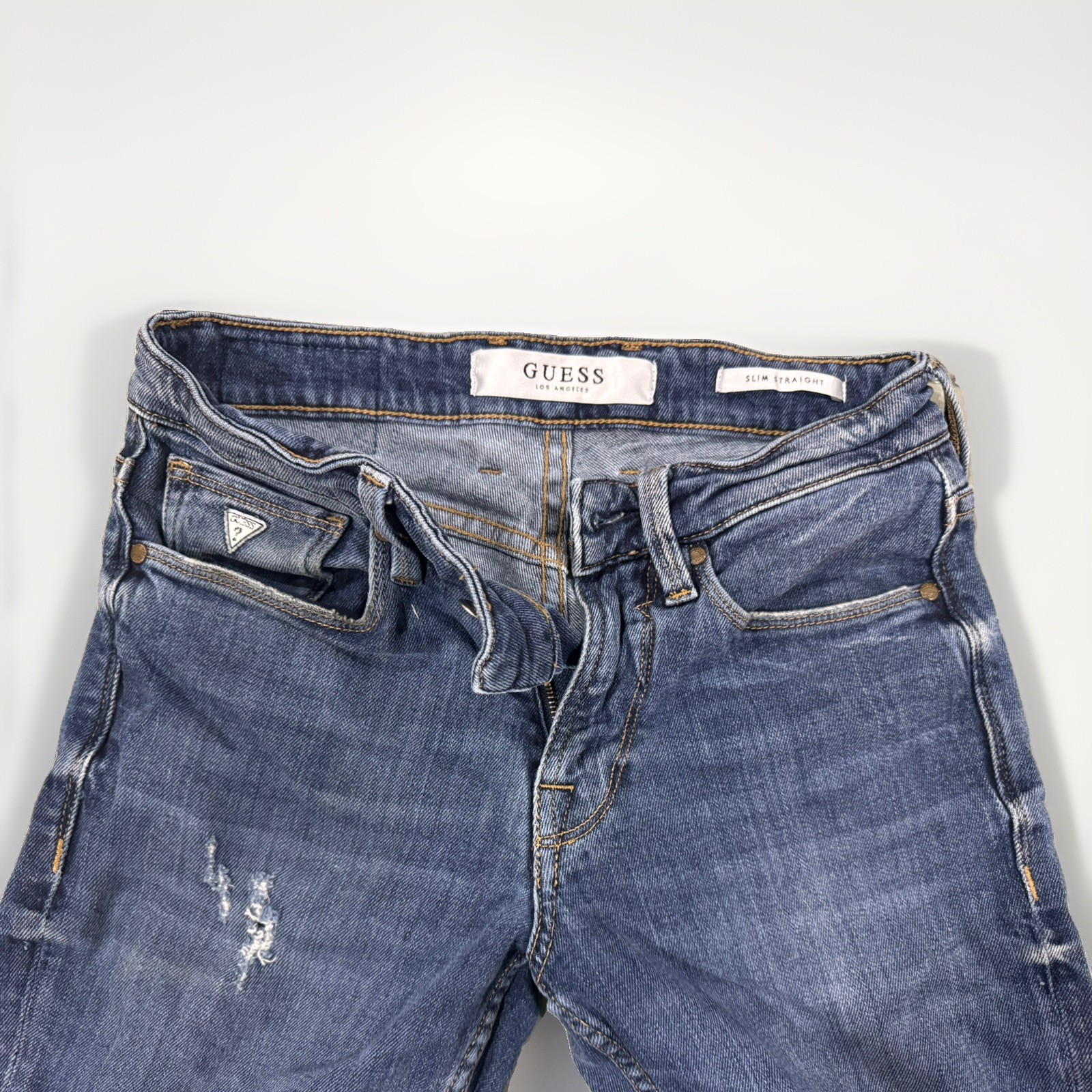 Guess Slim Straight Jeans Mens 28×30 Lightly Distressed Stretch