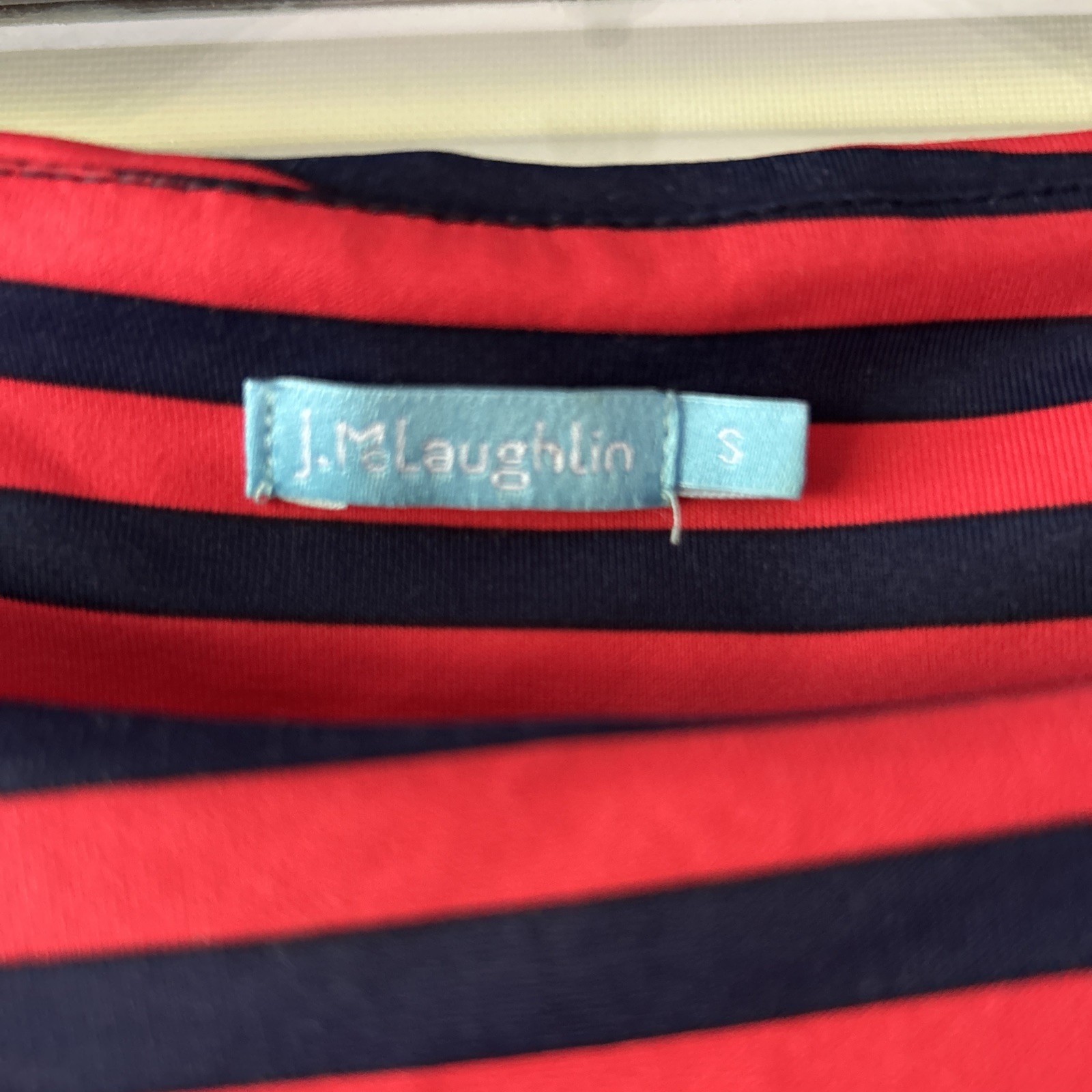 J. McLaughlin Tiered Dress Size S Navy and Red Stripes Catalina Cloth EUC
