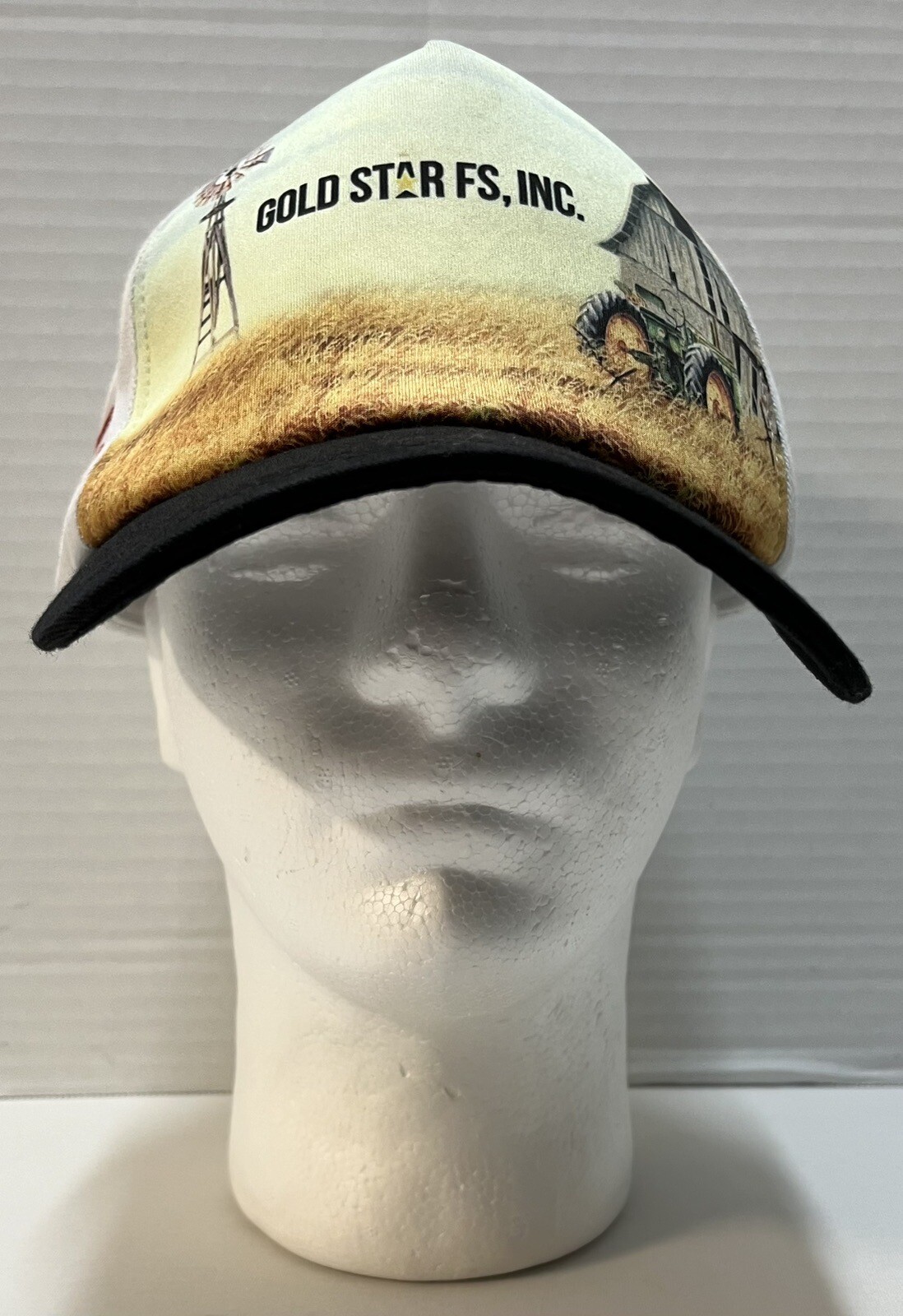 GOLD STAR FS Seed Corn Adjustable Ball Cap Hat Windmill Tractor Barn Farmer EUC
