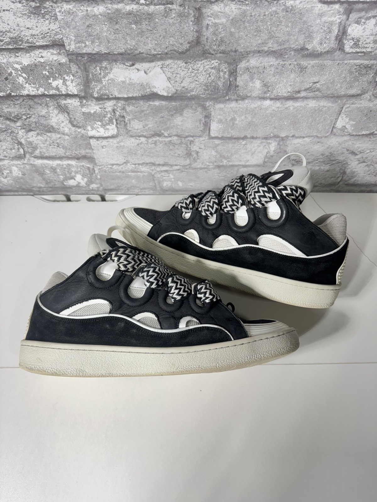 12US/45EU Lanvin Curb Black/White Suede Sneakers