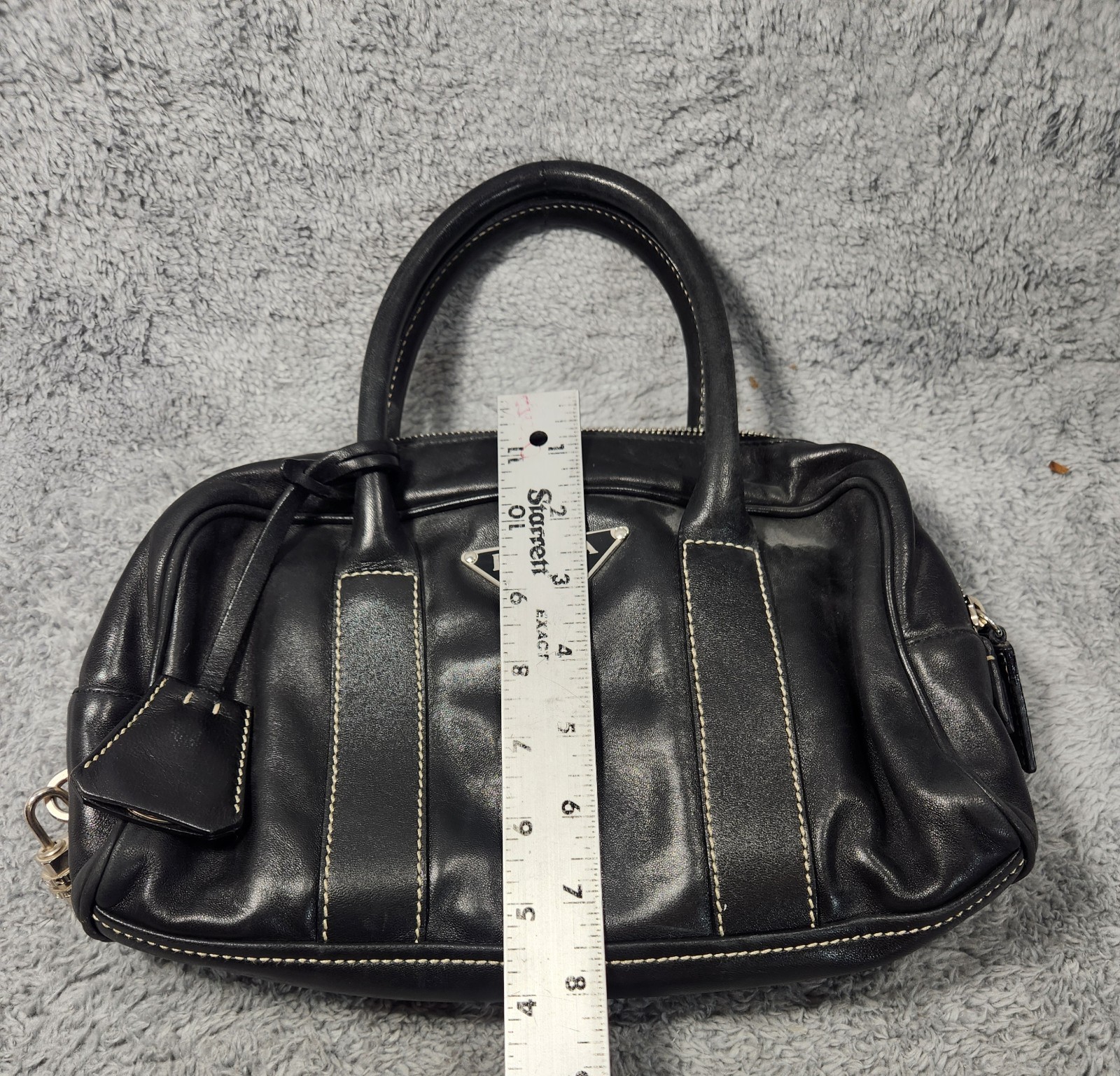 Authentic Prada Black Leather Top Handle Satchel Bag Purse Italy