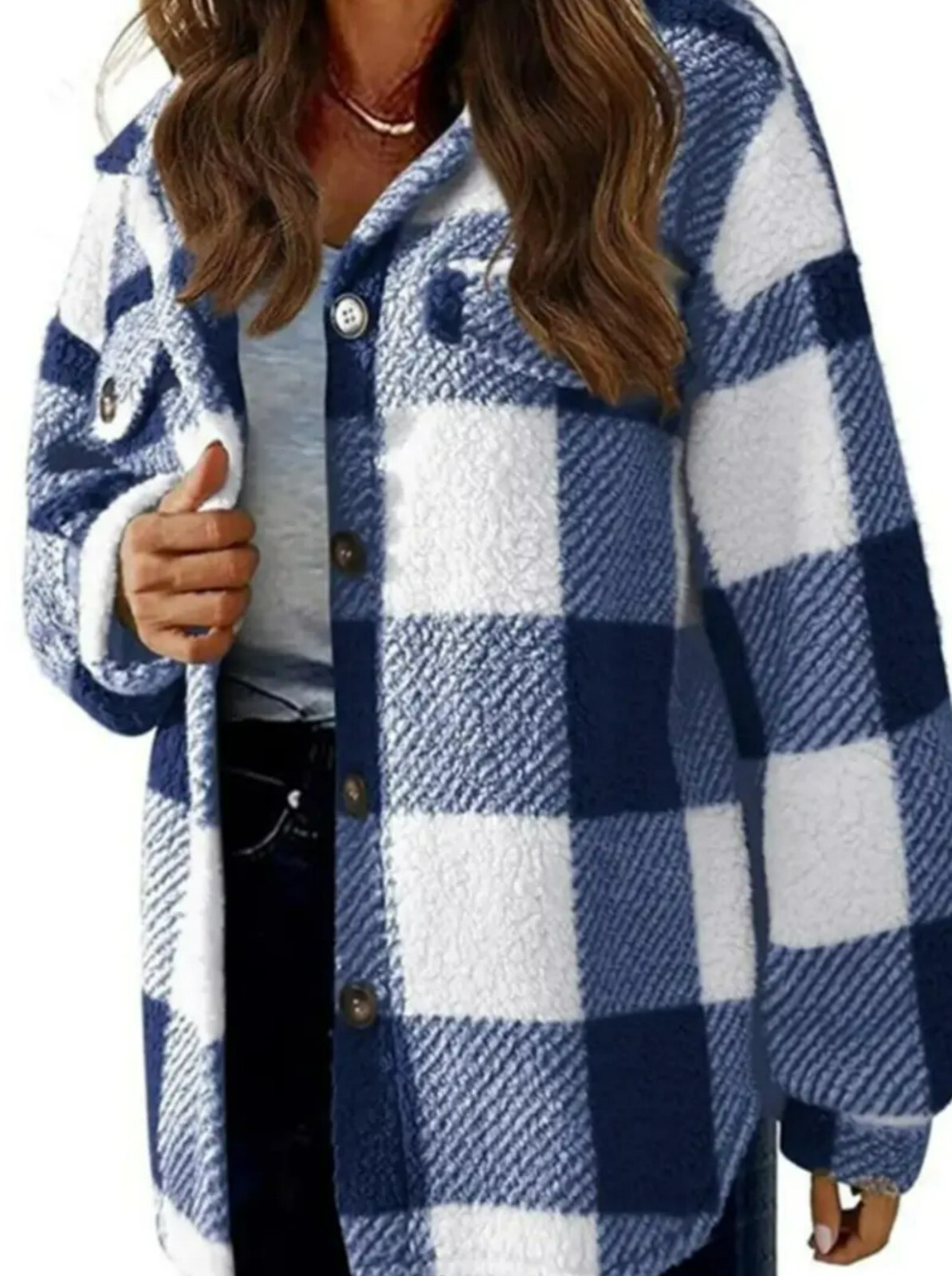 FLEECE PLAID JACKET LONG SLEEVE TURN-DOWN COLLAR BUTTON FRONT WOMENS PLUS 22 NIP