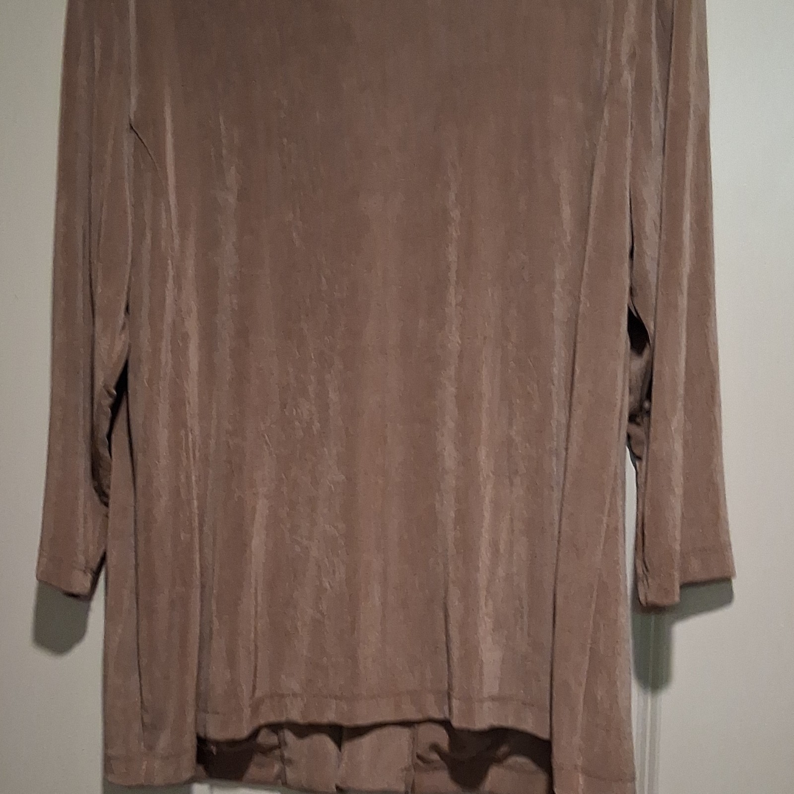 Chico’s Travelers Brown Solid Velour Collared 3/4 Sleeve Tunic Top 3