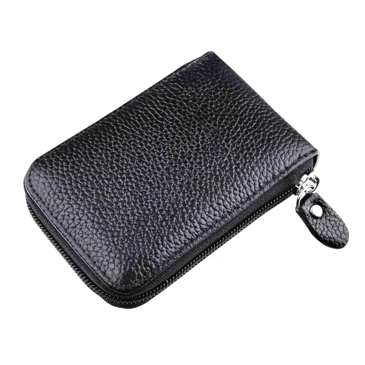 Genuine Leather Men Women Wallet Credit Card Holder RFID Blocking Zipper Pocket
