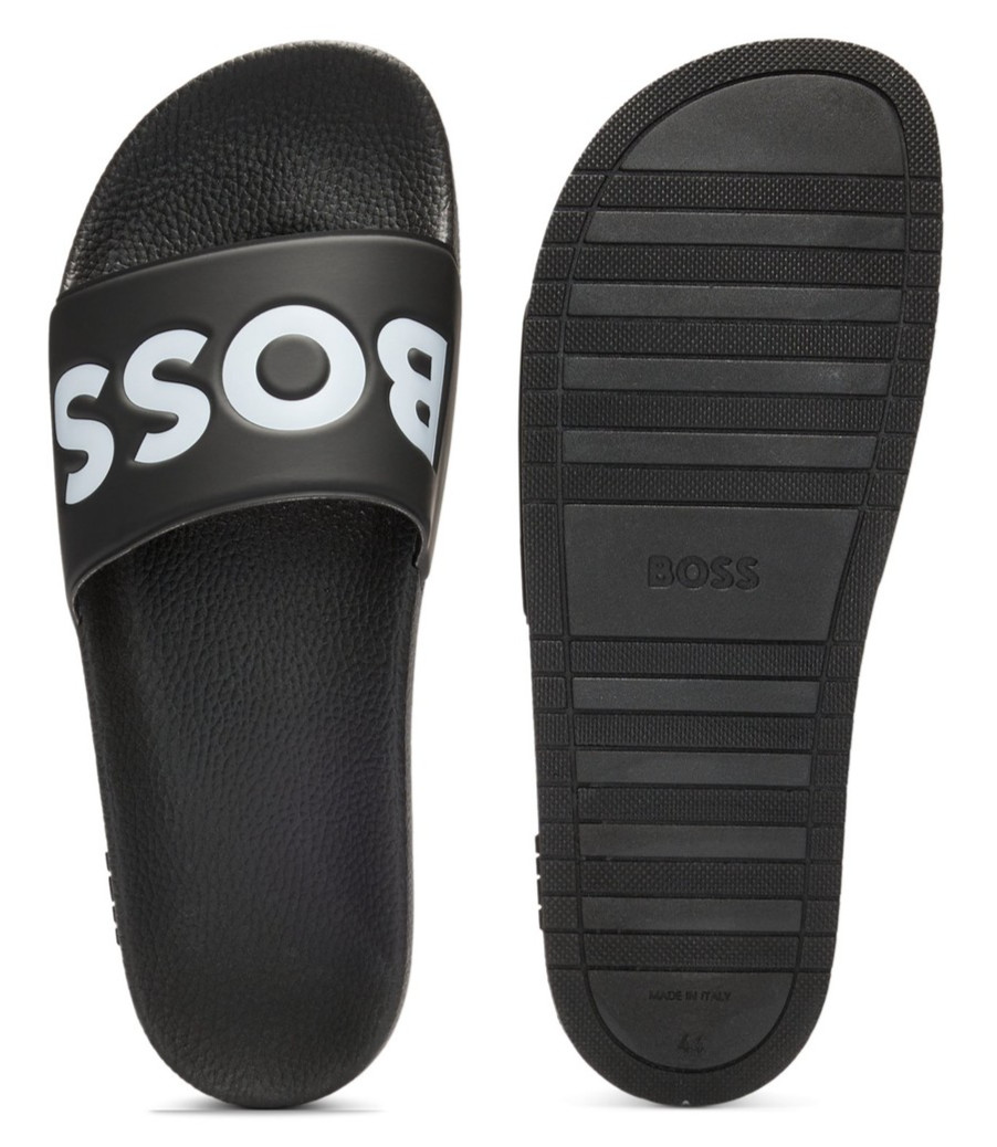 HUGO BOSS Italian-Made Aryeh Slide Mens Slides 7-12 Sandals Black AUTHENTIC NEW