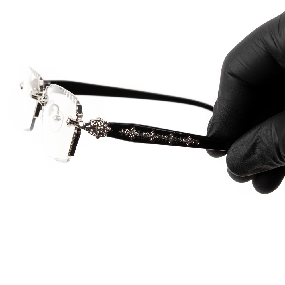Retro Gothic Cross Style Edge Cut Rimless Clear Lens Silver Frame Eye Glasses