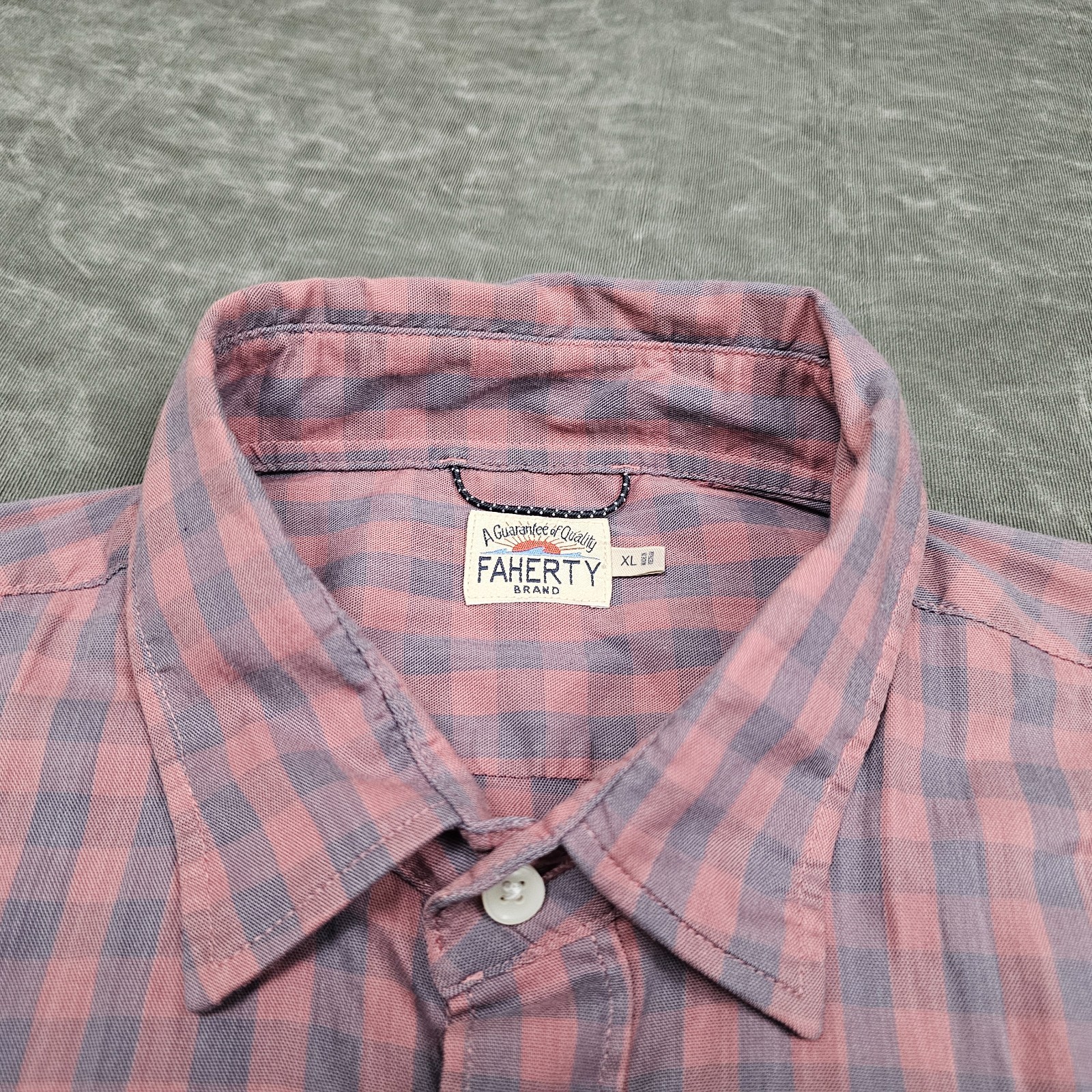 FAHERTY Shirt Mens Extra Large Pink Check Button Up Long Sleeve Cotton Nylon