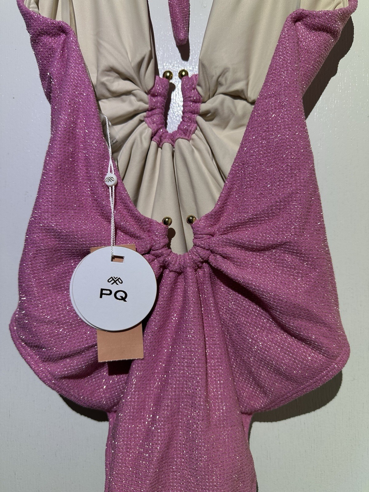 PQ Swim Pink Sparkle Plunge One Piece Swimsuit NWT Medium Luxury