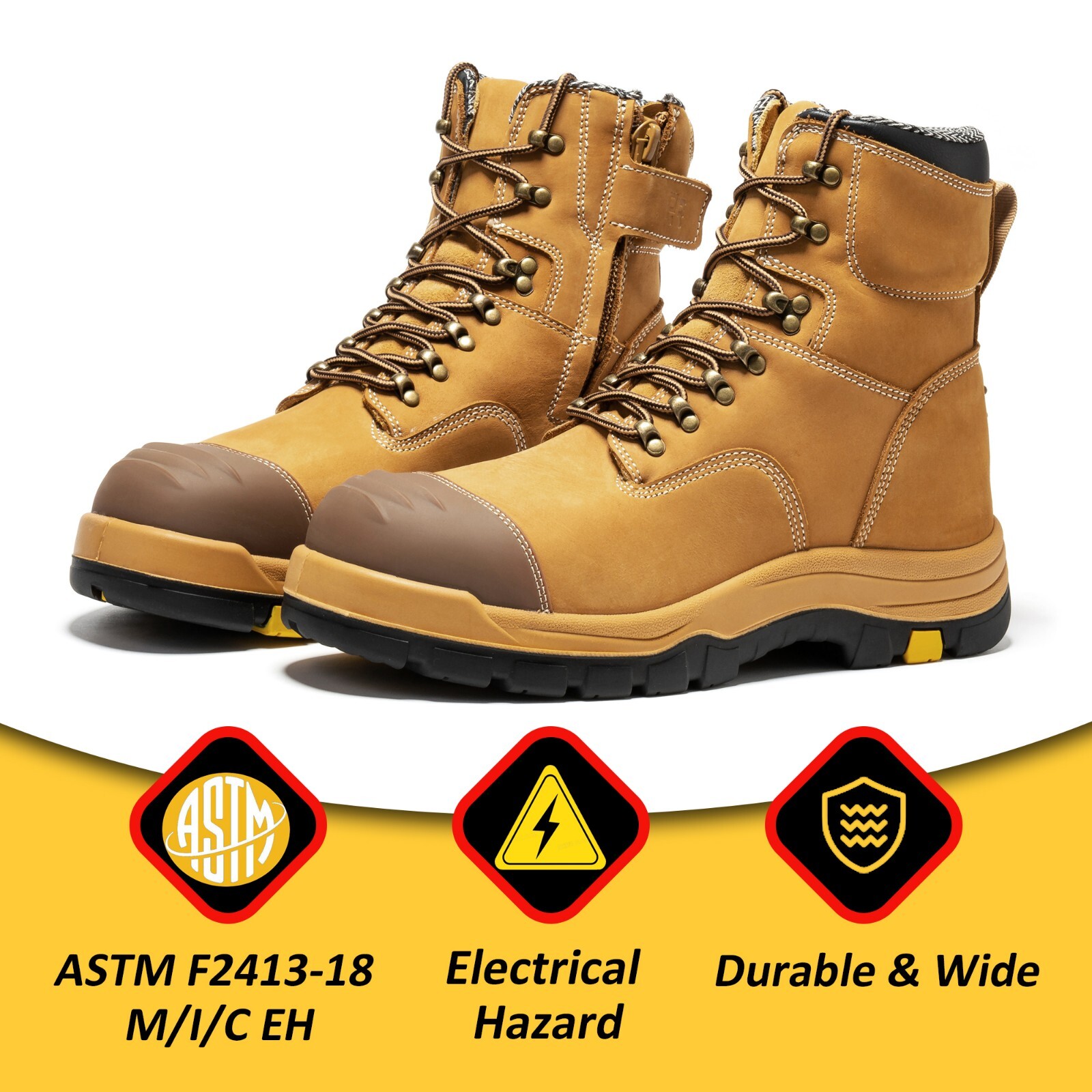 ROCKROOSTER 6″ Steel Toe, YKK Zipper Slip Resistant Safety Oiled Leather Shoes