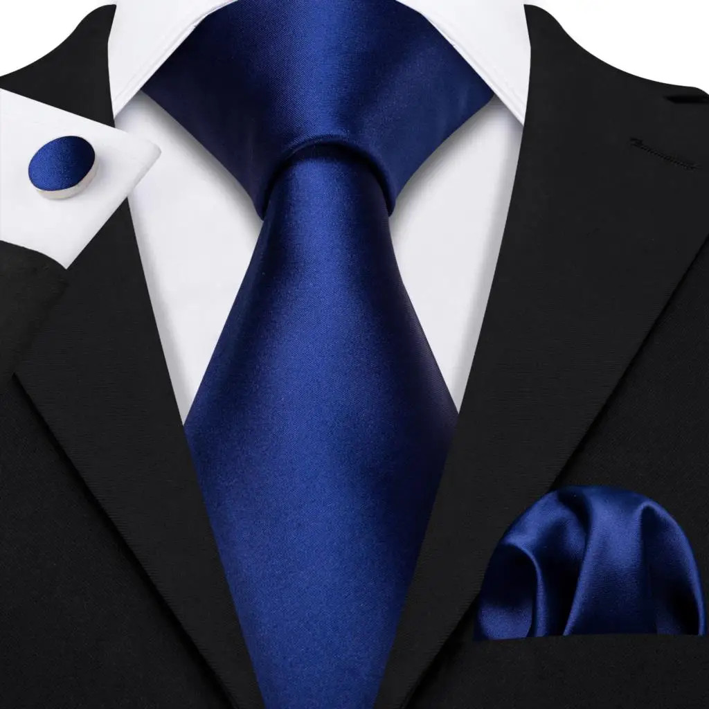 Men’s Silk Necktie Set Turquoise Solid Wedding Business Pocket Square Cufflinks