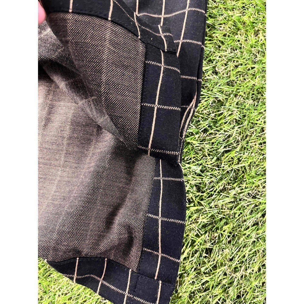 Lilli Ponte Black and Beige Windowpane Check Long Sleeve Blouse Medium
