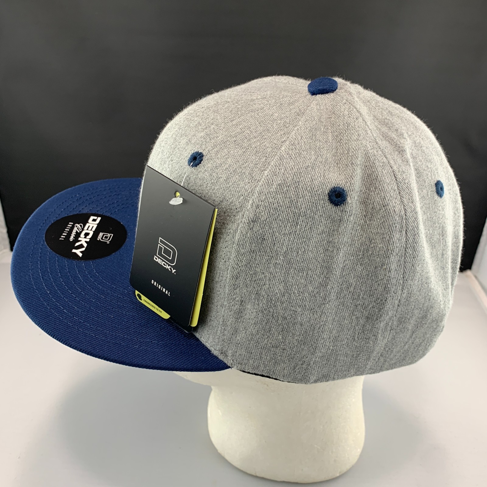 New Decky 6020 Snapback Hat Blank Flat Bill High Profile Cap Heather Gray Navy