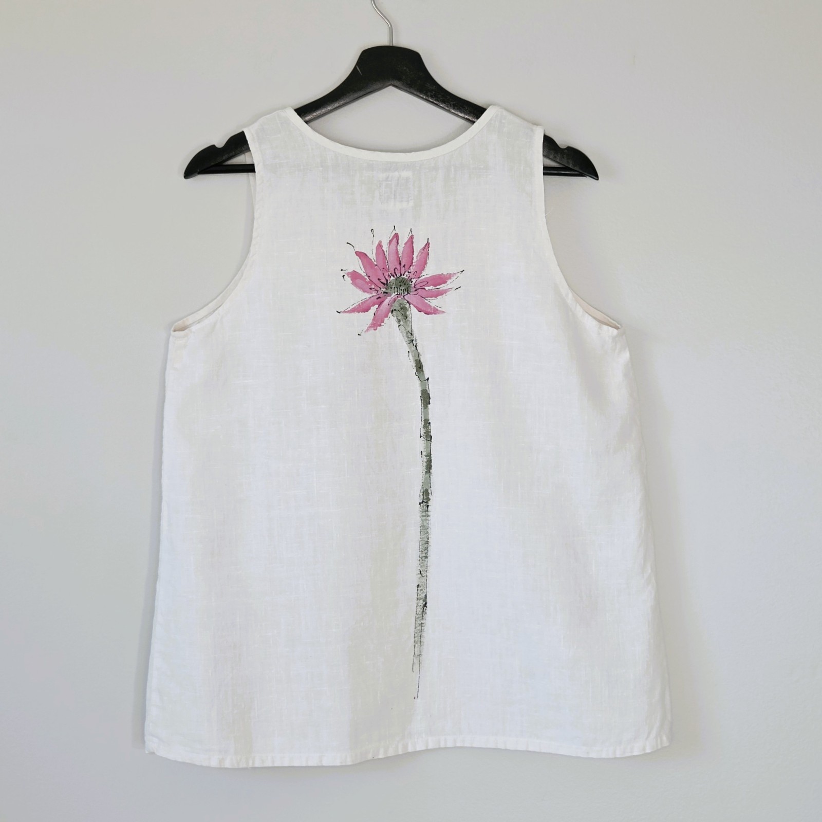 Vintage Via Vai by Pollero Linen Handpainted? Floral Tank Top Size M Cottagecore