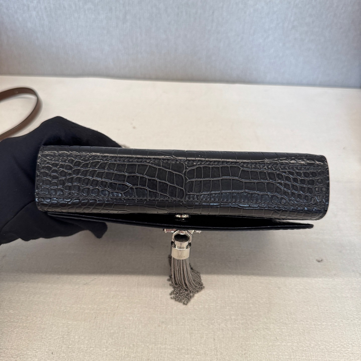 Saint Laurent Kate Small Black Croc Embossed Cowhide Crossbody Bag US Ship