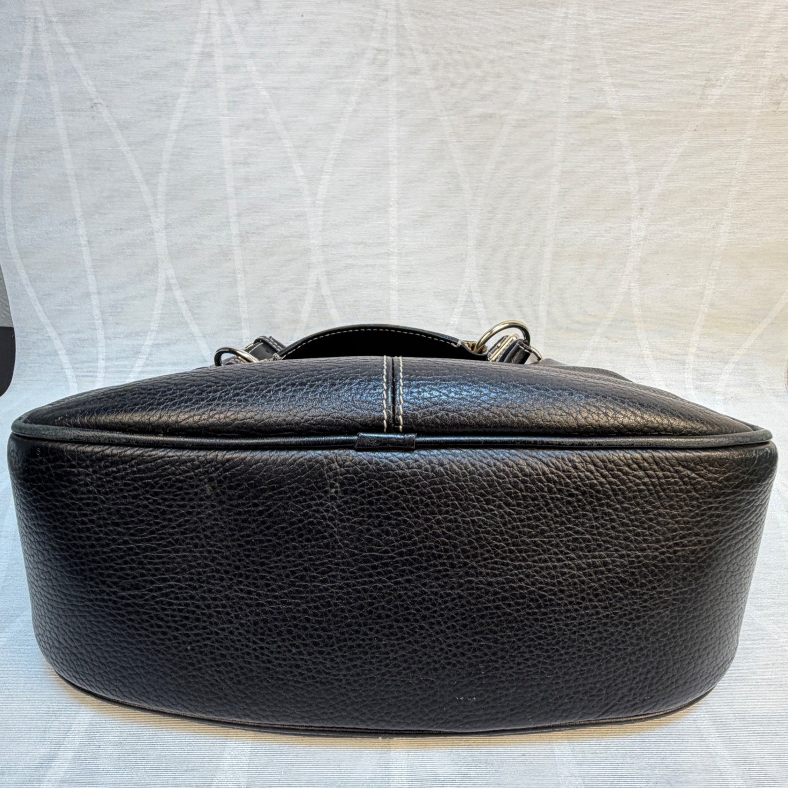 Dooney & Bourke Black All Weather Leather Hobo Shoulder Bag Contrast Stitching