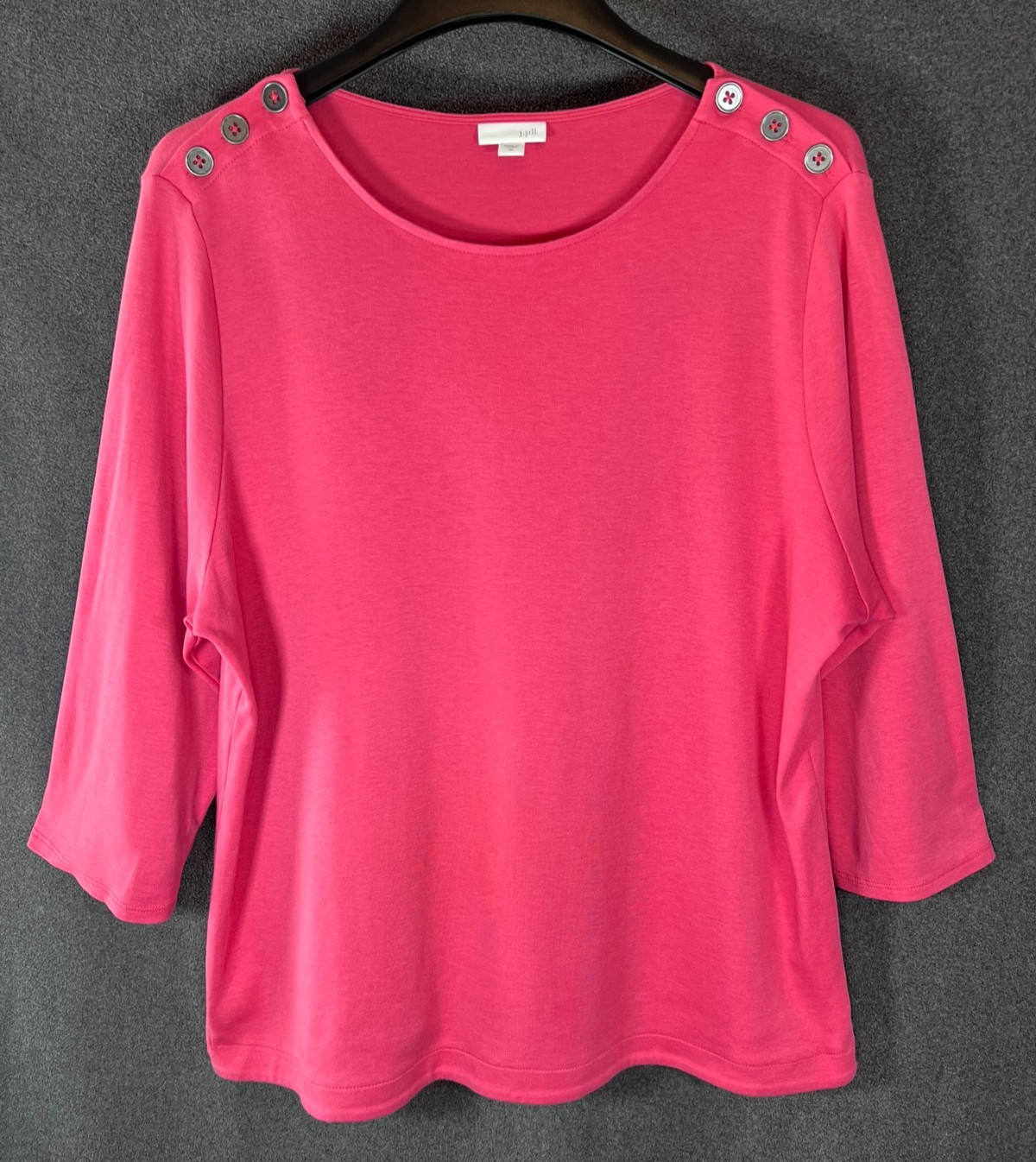 J. Jill Button Shoulder 3/4 Sleeve Round Neck Top Size XL Coral Pink. 020