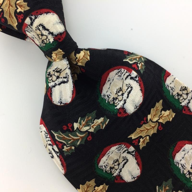 ROBERT STOCK HOLLY BERRY SANTA BLACK RED Silk Christmas Necktie Ties XO-30 New