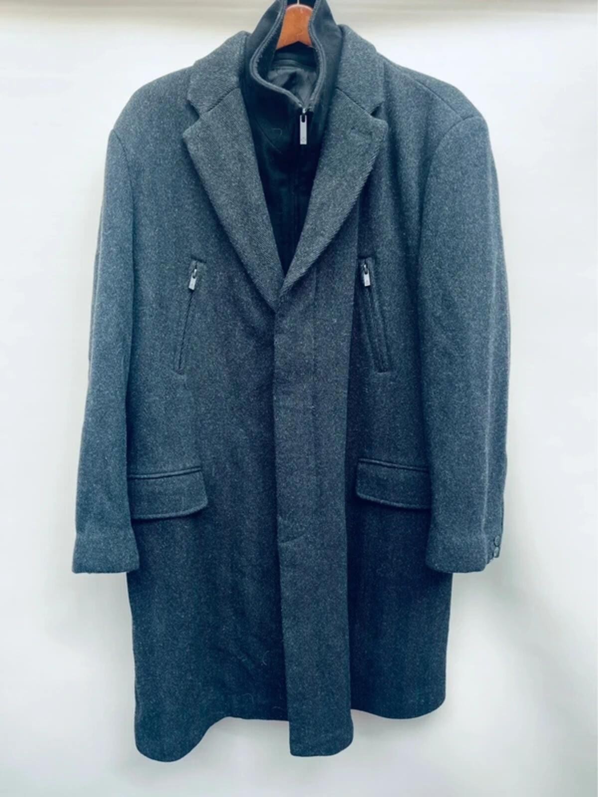 Dark Grey Jeff Banks Herringbone Long Mens Smart Overcoat Size XXL
