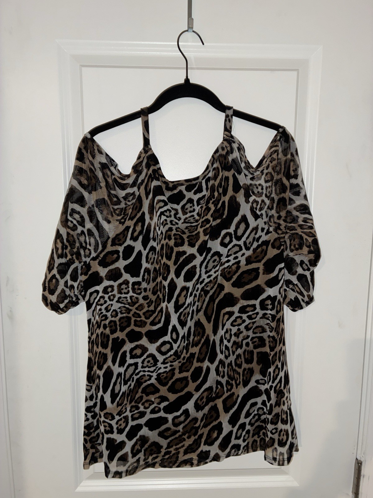 INC International Concepts XL Leopard Print Cold Shoulder Chain Scoop Blouse