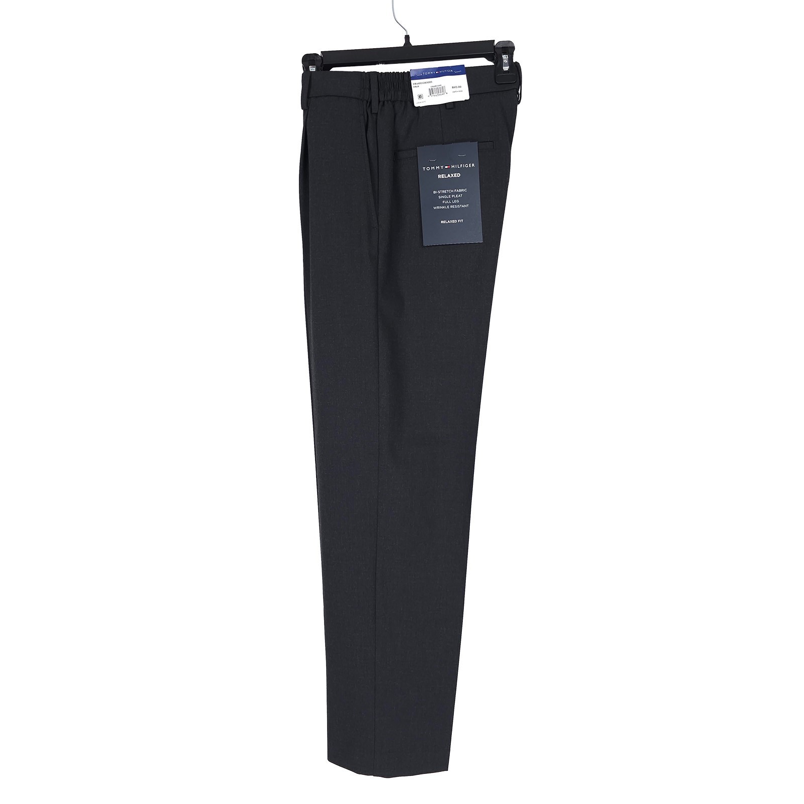 Tommy Hilfiger Mens Relaxed Fit Dress Pants 34×32 Charcoal Grey Pleated Stretch